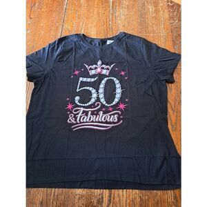 New 2XL 50 and Fabulous Black Short Sleeve Crew Neck Pullover Cotton Tee TShirt